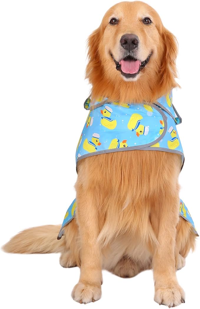 HDE Dog Raincoat with Clear Hood Rain Jacket Poncho for Small Medium Large Dogs Sailor Ducks Blue - XXL