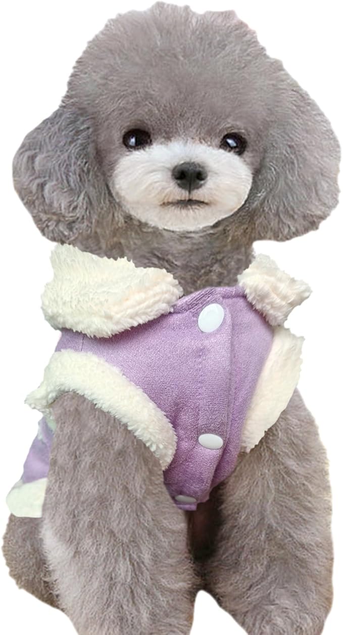 Jecikelon Bowtie Dog Cold Weather Coat Fleece Lining Warm Pet Puppy Turtleneck Dogs Winter Clothes for Small Dogs with D-Ring (Purple, Medium)