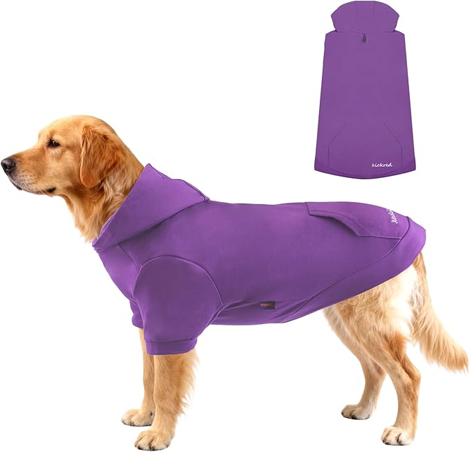 Basic Dog Hoodie Sweatshirts, Pet Clothes Hoodies Sweater with Hat and Leash Hole, Soft Cotton Outfit Coat for Large Medium Small Dogs, Purple (X-Large)