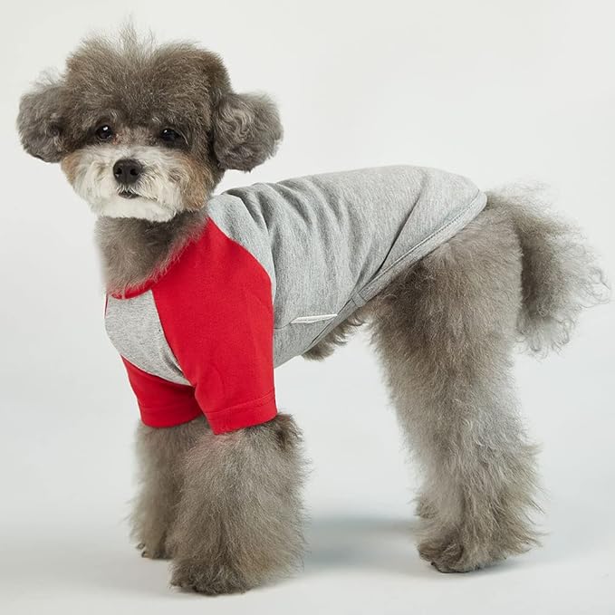 Dog Shirt for Small and Large Dogs Raglan Cotton T-Shirts Soft Breathable Dog Shirts pet Clothes Gray Series (Medium, Gray/Red)