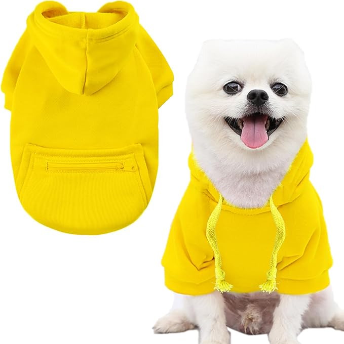 Jecikelon Winter Dog Hoodie Sweatshirts with Pockets Warm Clothes for Small Dogs Chihuahua Coat Puppy Custume Clothing (Large, Y02-Yellow)