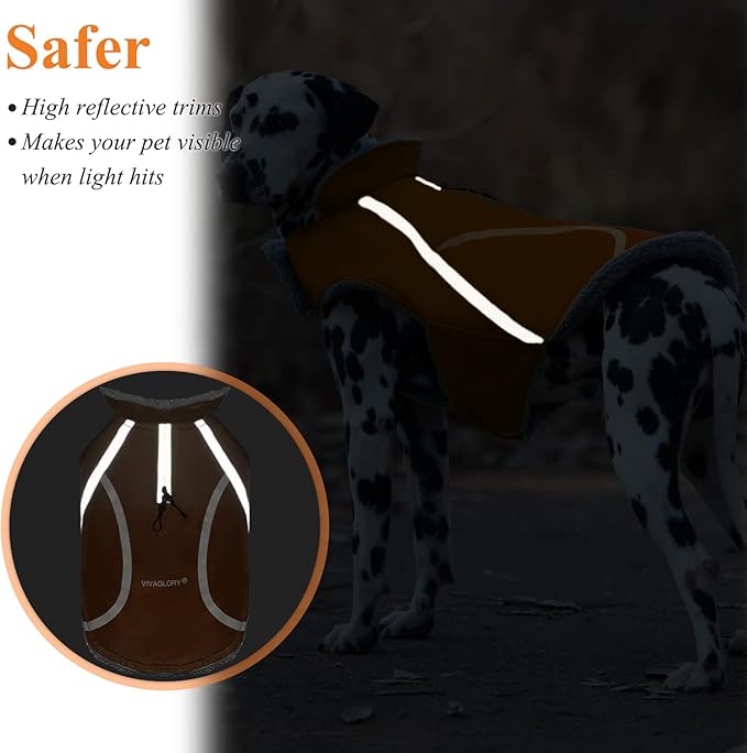 VIVAGLORY Frostfit Dog Coat, Dog Jacket for Winter & Cold Weather, Warm Fluffy Fleece Lined Water Resistant Reflective for Puppy, Coat with Velcro Fastening & Leash Hole, XXS, Orange