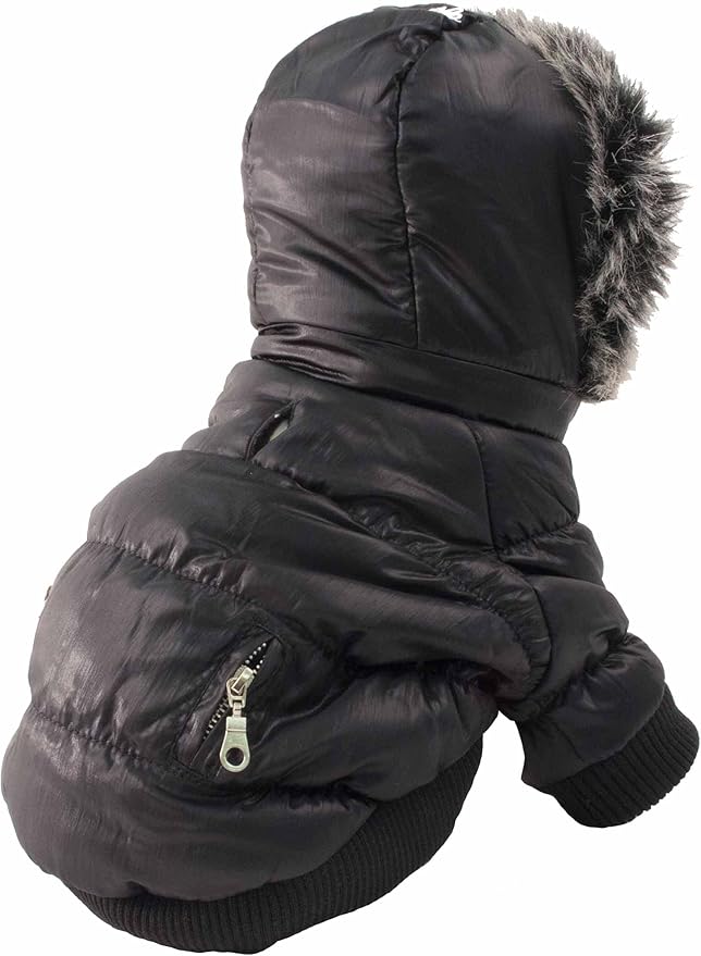 PET LIFE Classic Metallic Fashion Pet Dog Coat Jacket Parka w/ 3M Insulation and Removable Hood, X-Small, Metallic Black
