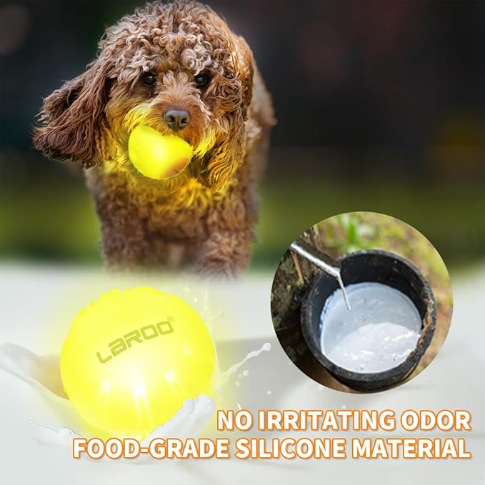LaRoo LED Dog Ball, Silicon Glowing Dog Toy Ball at Night with USB Rechargeable, Water Resistant Light Up Interactive Dog Tennis Balls for Outdoor Playing