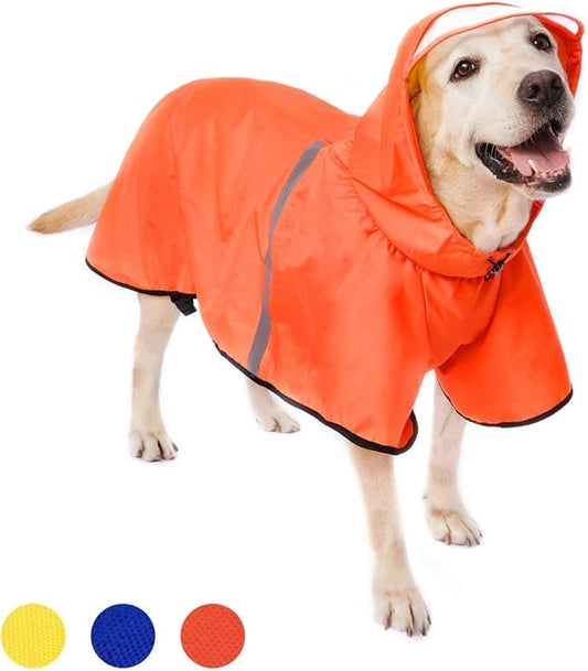 Dog Raincoat with Adjustable Belly Strap and Leash Hole - Hoodie with Reflective Strip - Waterproof Slicker Lightweight Breathable Rain Poncho Jacket for Medium Large Dogs - Easy to Wear, Orange 6XL