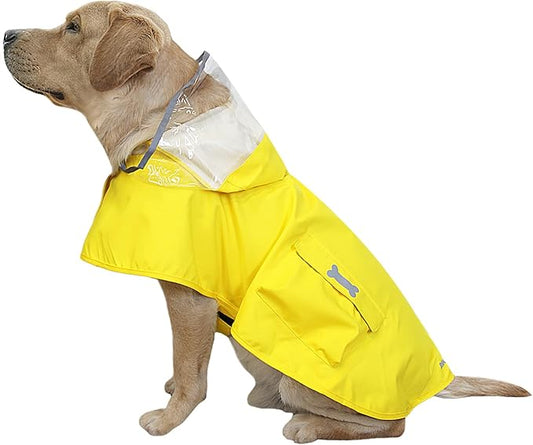 Dog Raincoat Waterproof, Adjustable Reflective Hooded Dog Rain Poncho with Leash Hole for Small Medium Large Dogs (Yellow, X-Large)