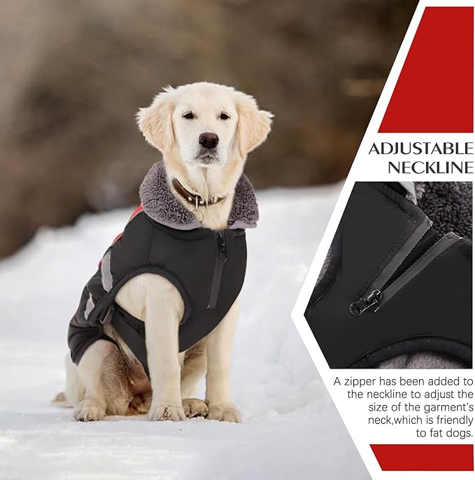 QBLEEV Warm Reflective Winter Jacket, Waterproof Windproof Turtleneck Clothes for Cold Weather, Fleece Snowsuit Christmas Vest Pet Apparel for Small Medium Large Dogs 3XL
