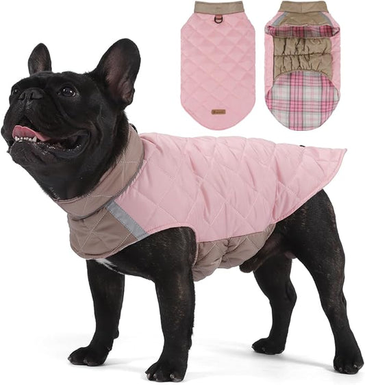 Reversible Waterproof Dog Coat - Adjustable Winter Jacket for Small to Large Breeds, Warm Cold Weather Apparel for Medium Dogs (Pink & Khaki, X-Large (Pack of 1))