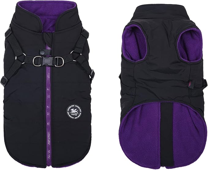 Norbi Dog Coat - Winter Jacket with Built-in Harness, Adjustable Warm Coats for Small to Large Dogs in Cold Weather