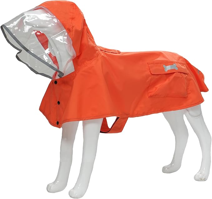 Dog Raincoat,Waterproof Rain Poncho with Hoodie, High Reflective Adjustable Pet Rain Jacket with Leash Hole for Small Medium and Large Dogs (Orange, X-Large: 37-55lbs)