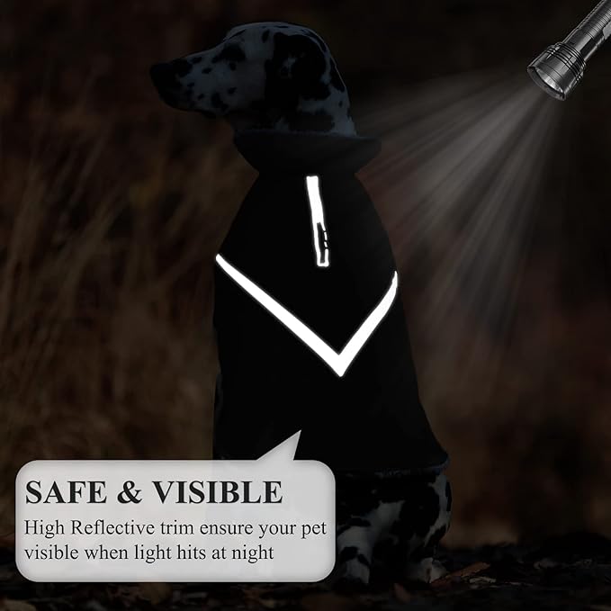 VIVAGLORY Snowrap Dog Coat, Jacket with Harness Hole & Velcro Closure, Dog Coat for Winter & Cold Weather, Fluffy Warm Fleece Lined Reflective Water Resistant for Puppy, L, Black
