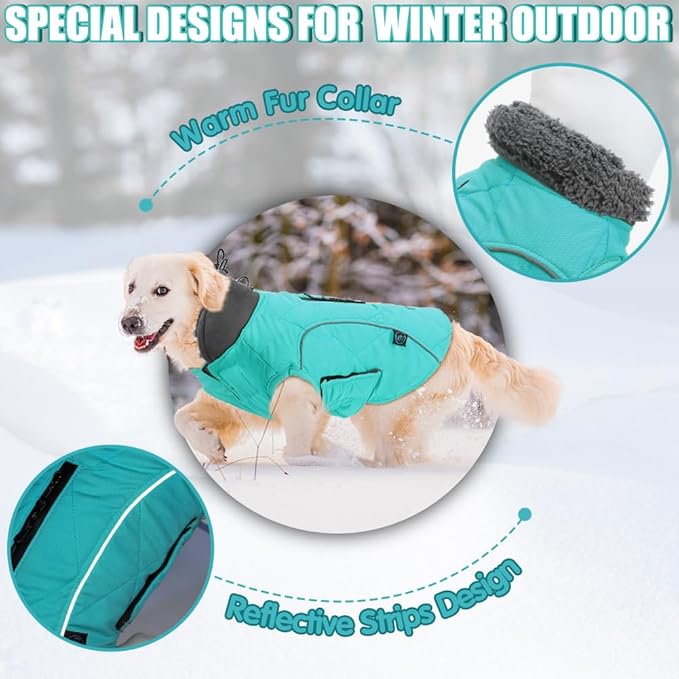 EMUST Dog Jackets for Winter, Cold Weather Coats for Dogs, Soft Winter Jackets for Medium Large Dogs, Turquoise, L