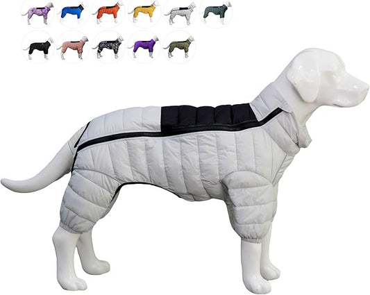 LoveLongLong Dog Coat - Warm & Waterproof Dog Jacket, Zippered & Adjustable, Reflective, Off White, Sizes S, M, L