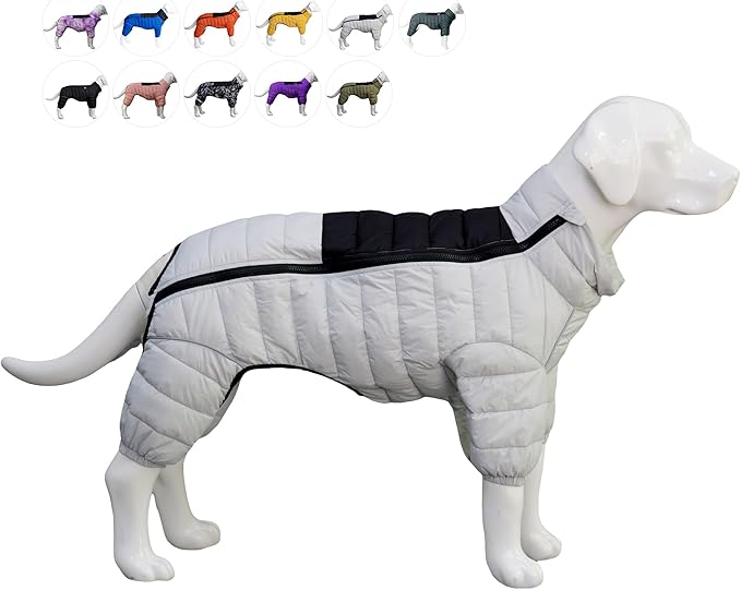 Warm Coat, 4 Legs Covered Waterproof Windproof Reflective Vest, Zippered Adjustable Outdoor Snow Jacket for Small Medium Large Dogs, Off White XXXXL