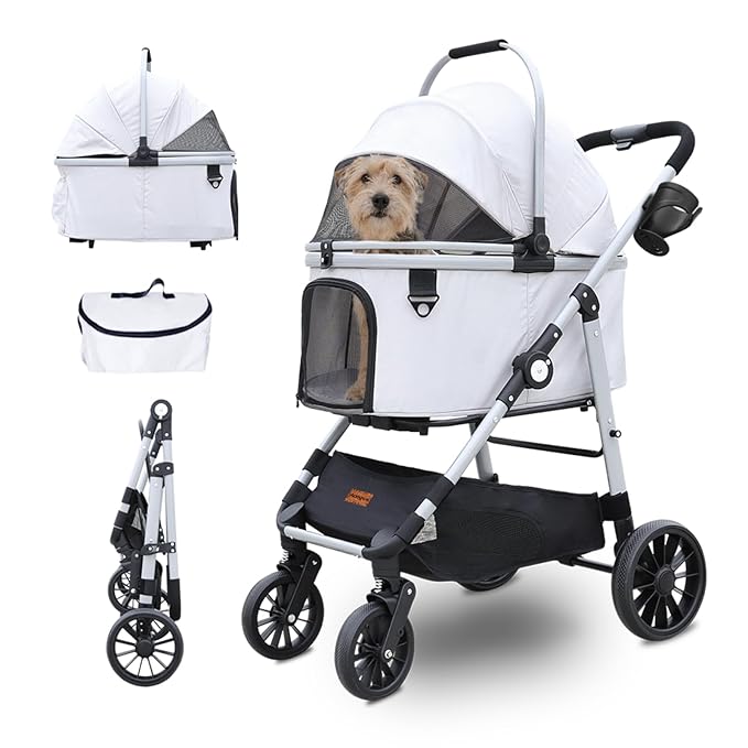 Extra Large Pet Stroller, Jumbo Dog Stroller Fits 3 Small Pets up to 50lbs, Heavy-Duty Stable Strollers with Shock Absorbing Wheels & Locking Brakes, for Walking, Jogging, Vet Visits