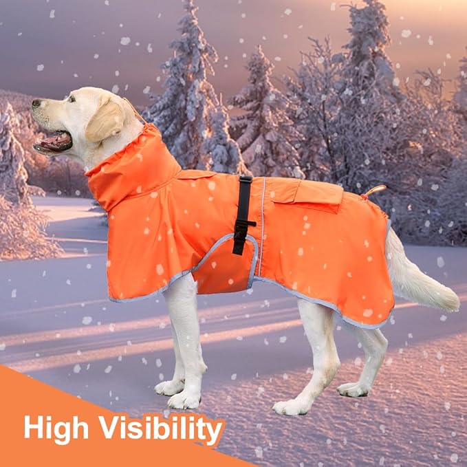 Reflective Dog Raincoat Waterproof Adjustable Dog Hooded Poncho Raincoat for Medium Large Dogs, Lightweight Pet Rain Jacket(Orange, 7XL)