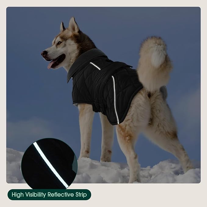 Kuoser Extra Warm Dog Jacket, Windproof Dog Cold Weather Coats with Fleece Lining, Turtleneck Puppy Snowsuit Reflective Pet Winter Coat for Medium Large Dogs Boy Girl, Dark Grey L