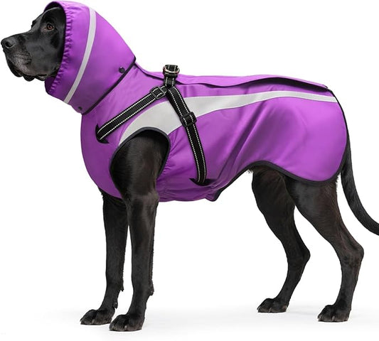 Mosucoirl Dog Raincoat Waterproof Raincoats for Dog Reflective Dogs Rain Jackets with Hood Hoodie Pet Rain Poncho Coat for Small Medium Large Dogs Puppies S-XXL (Purple, L)