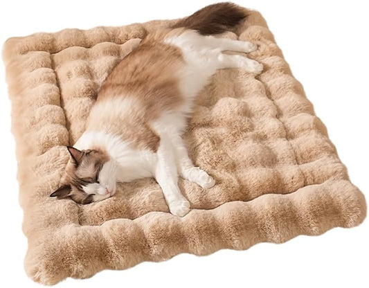 Dog Beds Mats Cat Bed Mat Plush Faux Fur Puppy Pad with Anti-Skid Bottom Cozy Kitten Bed for Carriers/Floor Dog Friendly 27 x 20 Inch Large Coffee