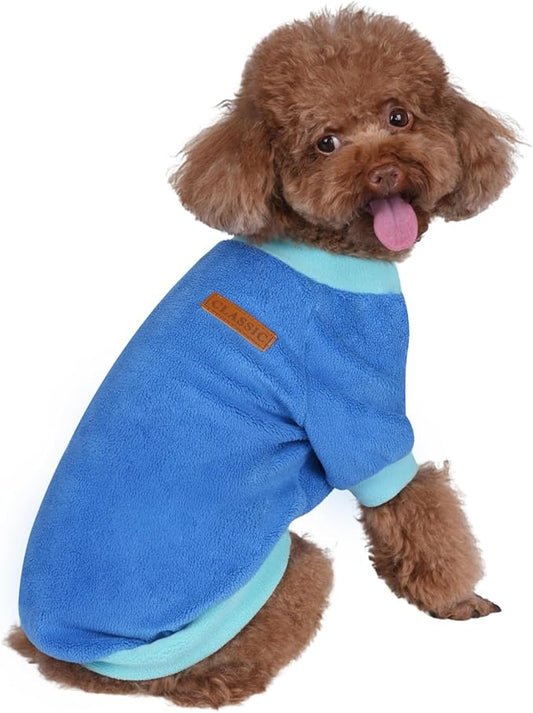 GreenJoy Classic Fleece Dog Sweater – Soft & Warm Stretchy Sweatshirt for Small Dogs & Cats, Cold-Weather Pullover for Everyday Wear (Dark Blue, Small)
