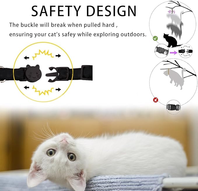 4 Pack Breakaway Cat Collar with Bell,Safety Adjustable Cat Collars Set with Flower Pattern,Ideal for Girl Cats Boy Cats
