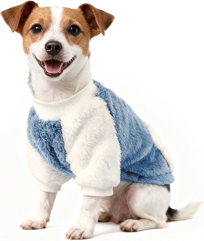 LESYPET Dog Sweater for Small to Medium Dogs, Fleece Lining Puppy Sweatshirt in Winter, Warm Puppy Clothes Pullover Jumper, Blue X-Large