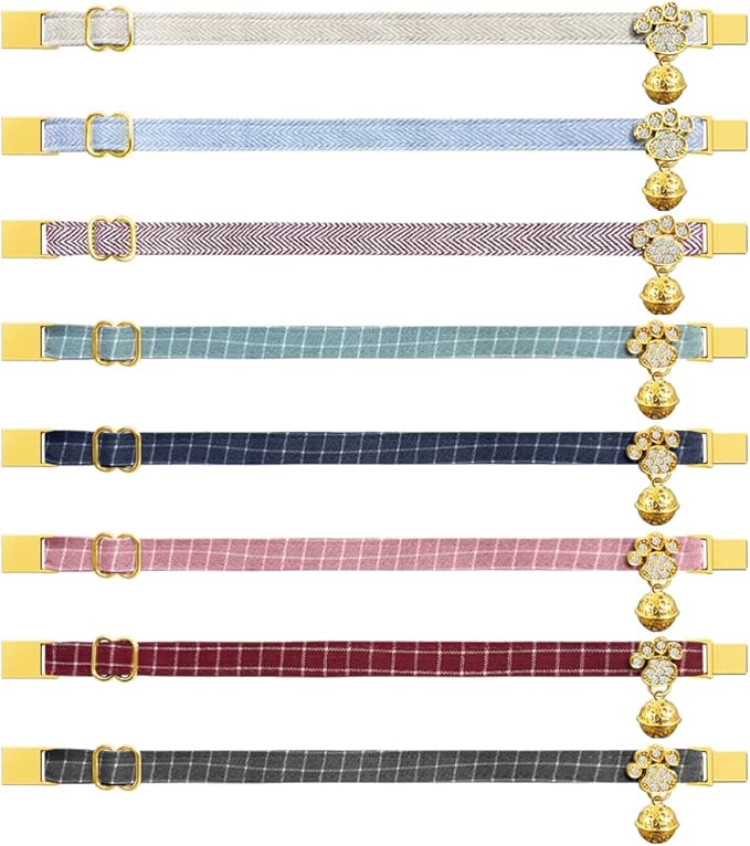 Personalized Breakaway Cat Collars - Magnetic Buckle, Bell - Safety Quick Release, Customized for Girls & Boys Cats- (Herringbone-Rose Red)