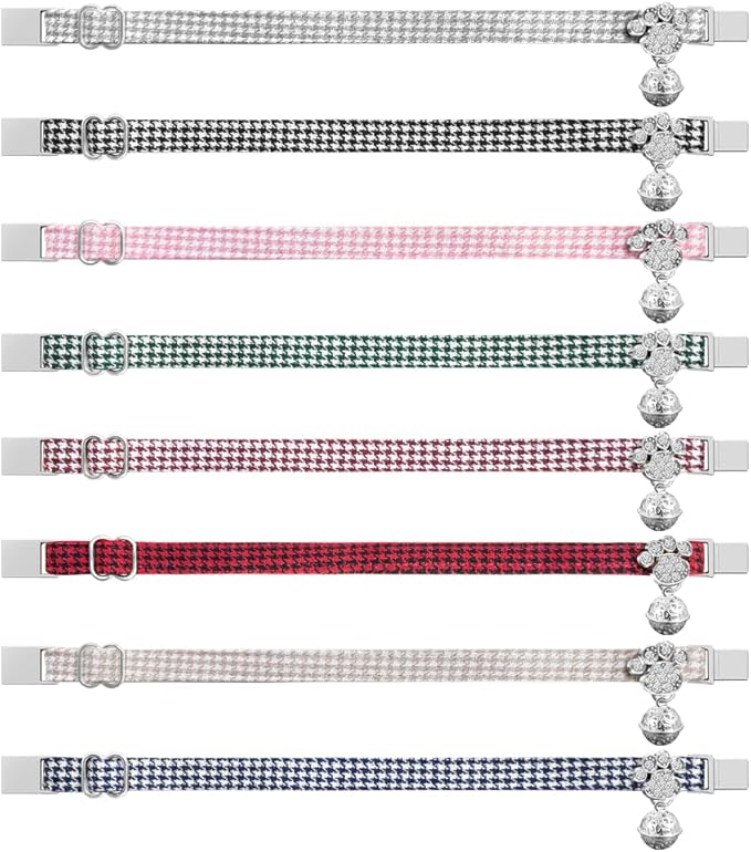 Personalized Breakaway Cat Collars - Magnetic Buckle, Bell - Safety Quick Release, Customized for Girls & Boys Cats- (Houndstooth-Burgundy)