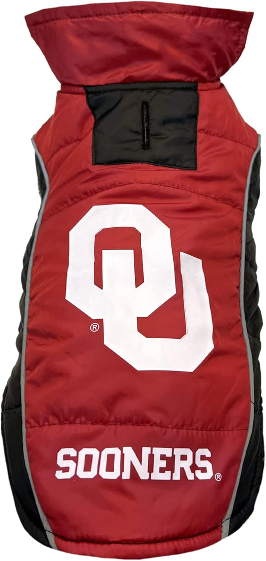 Pets First Collegiate Oklahoma Sooners Puffer Vest for Dogs & Cats. Size Medium. Warm, Cozy, and Waterproof Dog Coat, for Small and Large Dogs/Cats.