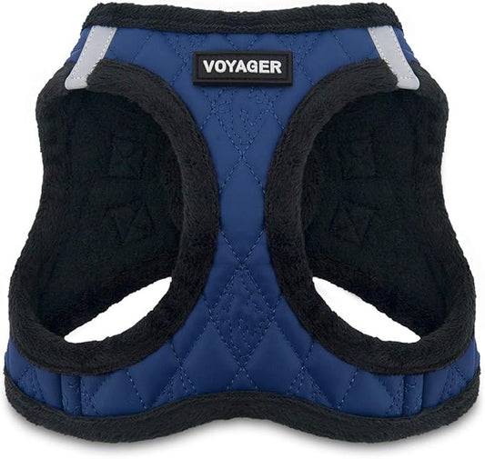 Best Pet Supplies - All Weather Mesh / Plush, Reflective, No Pull Harness for Small, Medium Dogs, Cats - Secure with Hook & Loop Fastener, Buckle, Double D-Rings - Royal Blue Faux Leather, XL
