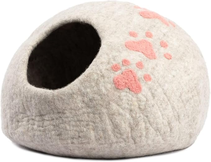 Woolygon Luxurious Eco-Friendly Merino Wool Cat Cave Bed - Foldable Hideaway Pod for Indoor Cats - Premium Felt Kitten Beds - Covered Cat House for Ultimate Cozy Comfort
