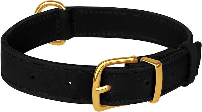 Leather Dog Collar - Heavy Duty Adjustable Soft Padded Pet Collars for Small Medium Large Dogs Breed - Black Green Brown Pink Red Blue (Black, S, 9"-12" Neck Fit)