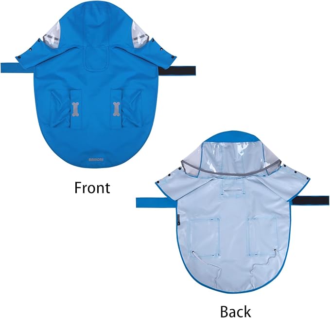 Dog Raincoat Waterproof, Adjustable Reflective Hooded Dog Rain Poncho with Leash Hole for Small Medium Large Dogs (Blue, X-Small)