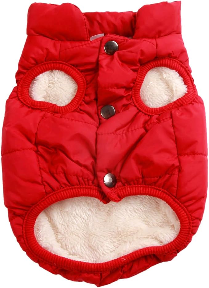 2 Layers Fleece Lined Warm Dog Jacket for Winter Cold Weather,Soft Windproof Medium Dog Coat,Red XL