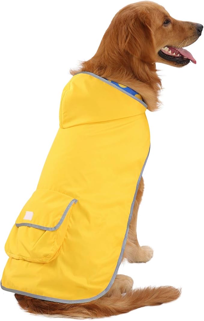 HDE Reversible Dog Raincoat Hooded Slicker Poncho Rain Coat Jacket for Small Medium Large Dogs Ducks Yellow - L