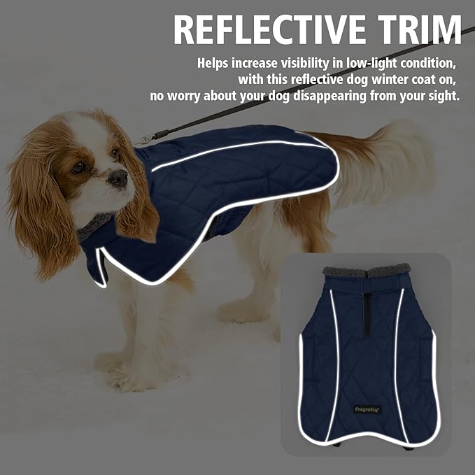 Fragralley Dog Coat Large, Waterproof Dog Jacket with Warm Fleece Lining, Adjustable Reflective Dogs Winter Coat, Turtleneck Pet Coats for Cold Weather (Blue XXL)