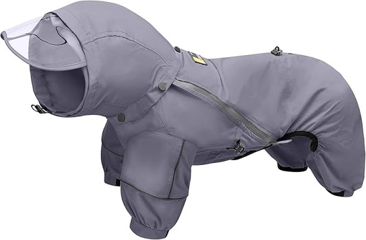 WOOFO Full-Coverage Dog Raincoat, Lightweight, Comfortable, Adjustable & Easy to Wear Dog Rain Jacket, Detachable Cap, Reflective Strip (Grey, 2XL)