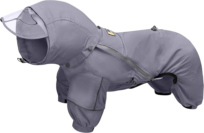 WOOFO Full-Coverage Dog Raincoat, Lightweight, Comfortable, Adjustable & Easy to Wear Dog Rain Jacket, Detachable Cap, Reflective Strip (Grey, 2XS)