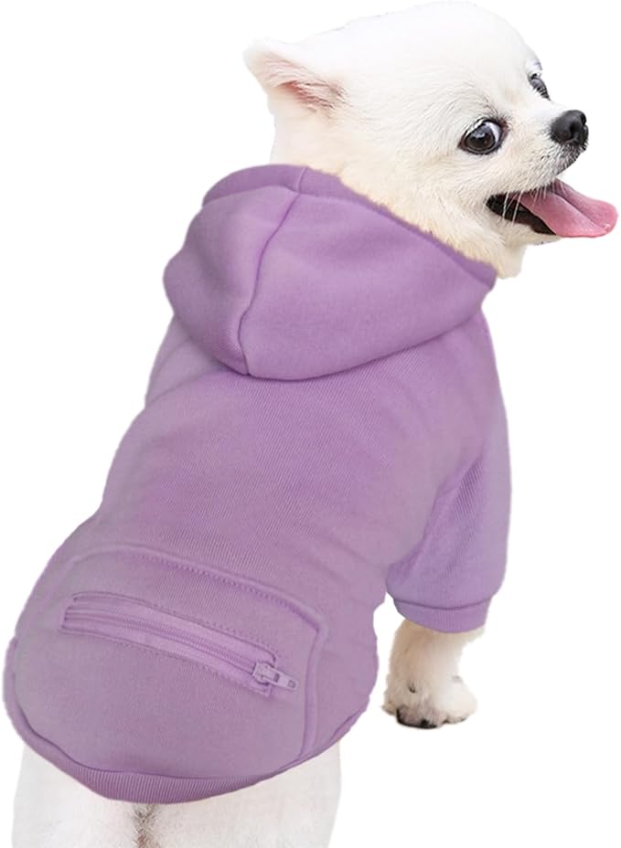 Jecikelon Pet Dog Cold Weather Coat with Pocket Winter Dog Hoodie Warm Puppy Clothes for Small Dogs Chihuahua Clothing (Purple, Small)