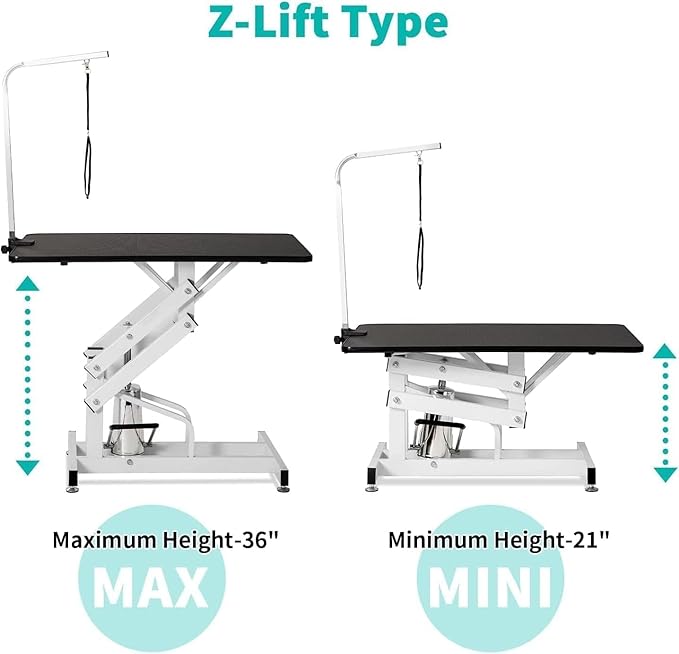42.5" Hydraulic Dog Grooming Table for Large Dogs Heavy Duty Height Adjustable Dog Grooming Table with Overhead Arm & Noose Height Range 21-36 inch Purple