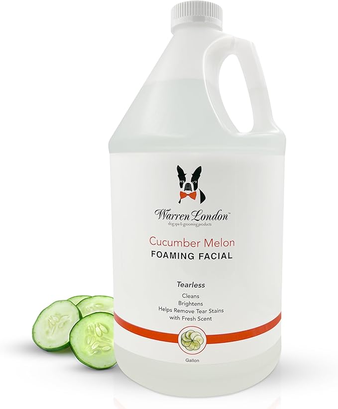 Warren London Foaming Pet Facial – Tear Free Dog Face Wash & Tear Stain Remover | Gentle Puppy & Dog Face Shampoo | Cucumber Melon Scent | Made in USA | 1 Gallon Refill