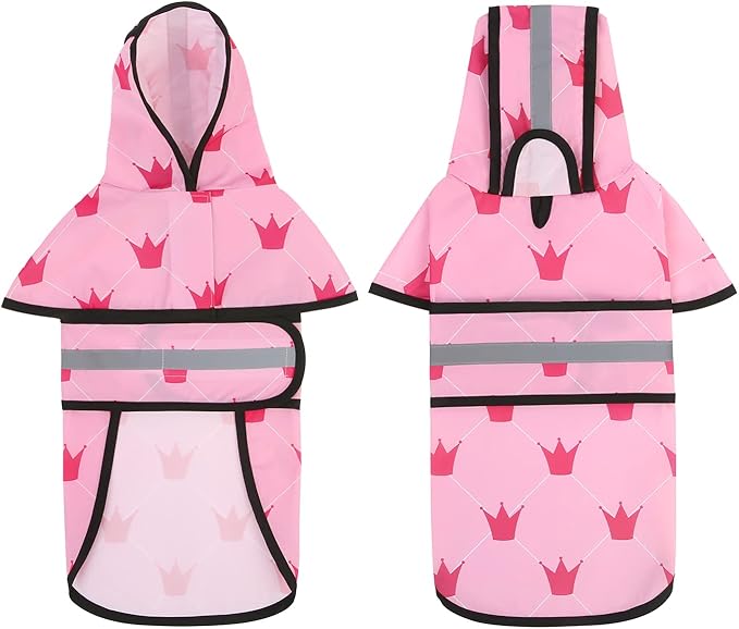 HDE Dog Raincoat Jacket Reflective Adjustable Hooded Pet Poncho Rain Coat with Leash Hole for Small to X-Large Dogs Princess - L