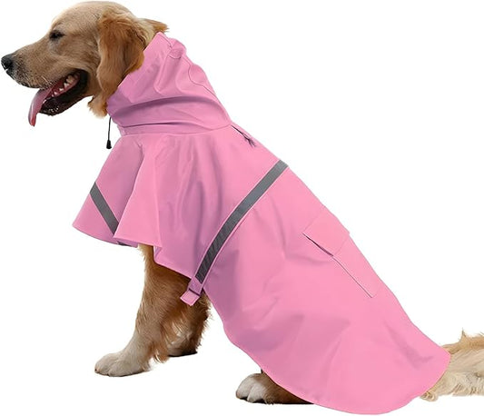 NACOCO Large Dog Raincoat Adjustable Pet Water Proof Clothes Lightweight Rain Jacket Poncho Hoodies with Strip Reflective (XXL, Pink)