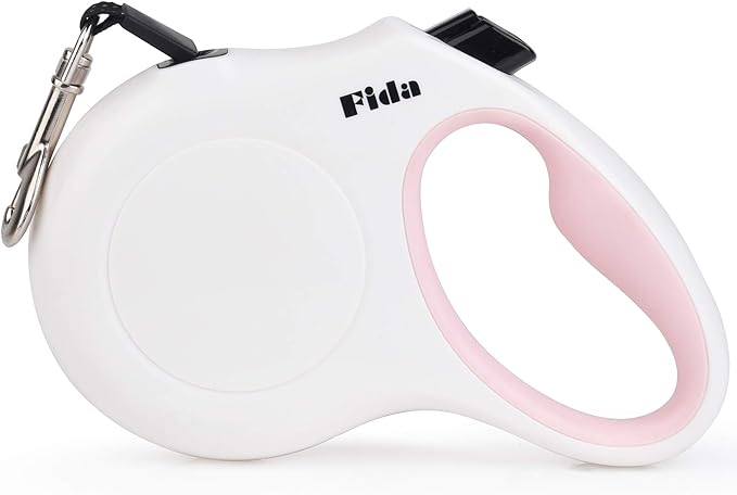 Fida Retractable Dog Leash, 16 ft Dog Walking Leash for Medium Dogs up to 44lbs, Tangle Free, White & Pink