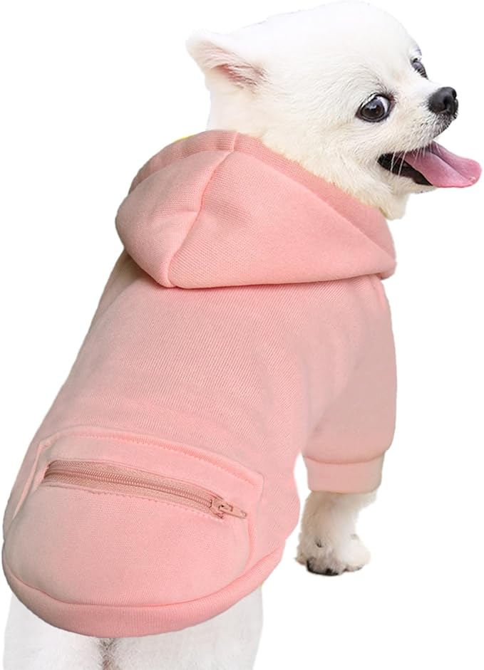 Jecikelon Pet Dog Cold Weather Coat with Pocket Winter Dog Hoodie Warm Puppy Clothes for Small Dogs Chihuahua Clothing (Pink, Large)
