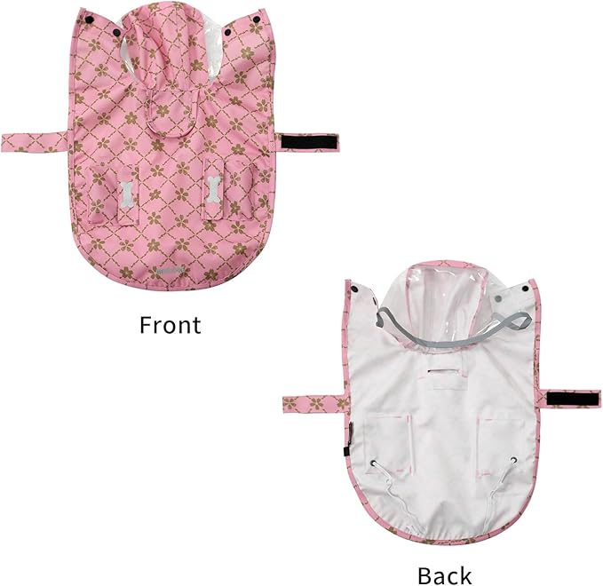 Waterproof Dog Raincoat, Adjustable Reflective Lightweight Pet Rain Clothes with Poncho Hood (Gold Cheery Blossoms Pink, XX-Large)