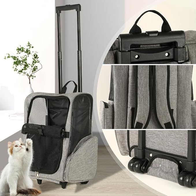 Pet Trolley Bag Cat Dog Travel Bag Portable & Breathable Pet Carrier Backpack - Lightweight Dual-Shoulder Design for Easy Travel with Your Beloved Companion Scalable Pull Rod pet Bag (Red)