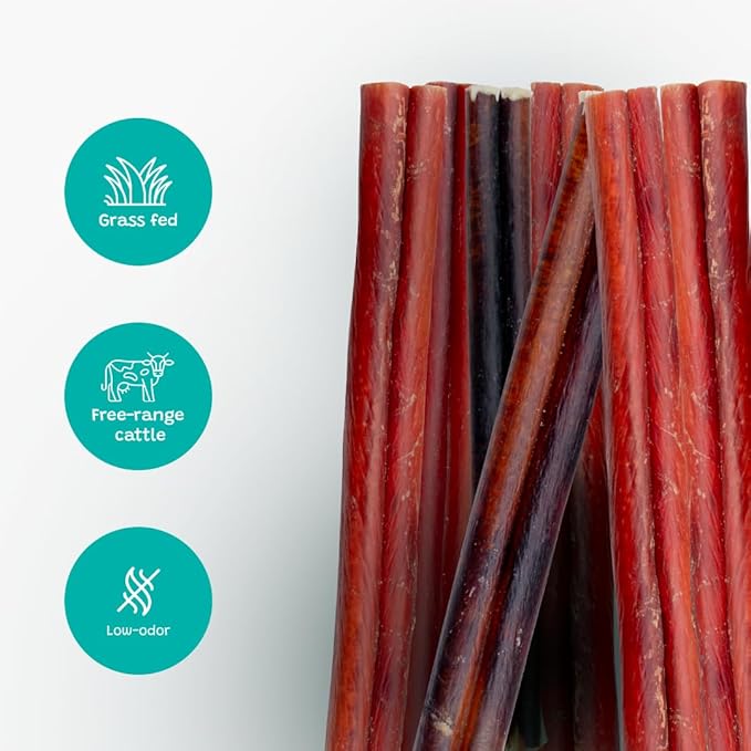Bully Sticks 12" — 5 Count | Natural Single-Ingredient, Long-Lasting Dog Chews for Medium & Large Dogs; Dental Support, Power-Chewer Treats