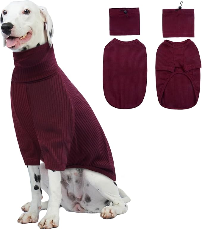 ROZKITCH Dog Shirt with Hoodie Dog Ears Cover 2 in 1, Soft Lightweight Dog Striped T Shirt Pullover Dog Tank with Detachable Ear Wrap, Dog Hoodie Tshirt Dog Boy Girl, Stretchy Sweater WineRed M