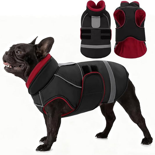 SUNFURA Dog Coats for Medium Dogs, Dog Winter Coat with Fleece Lining for Cold Weather, Warm Dogs Puffer Jacket Reflective Snowsuit with Leash Hole for Jack Russel, Boston Terrier, Black M